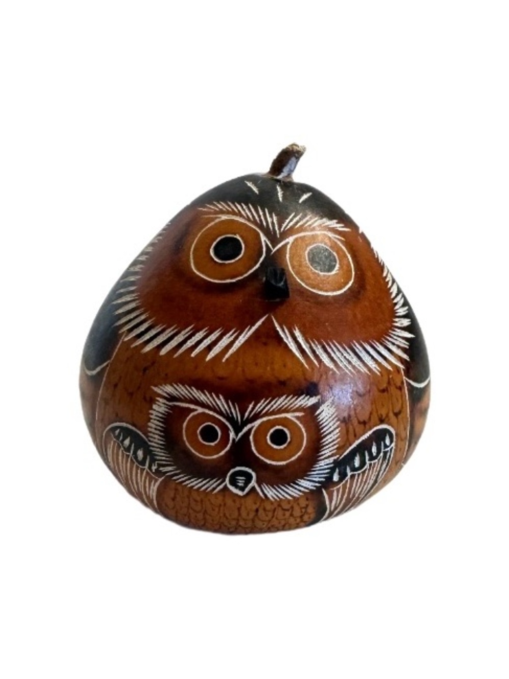 Handcrafted Peruvian Pyrography Folk Art Mommy & Me Baby Chick Gourd Owl